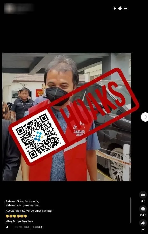 Hoaks, Foto Roy Suryo Pakai Rompi Tahanan Dikaitkan dengan Isu Ijazah Jokowi