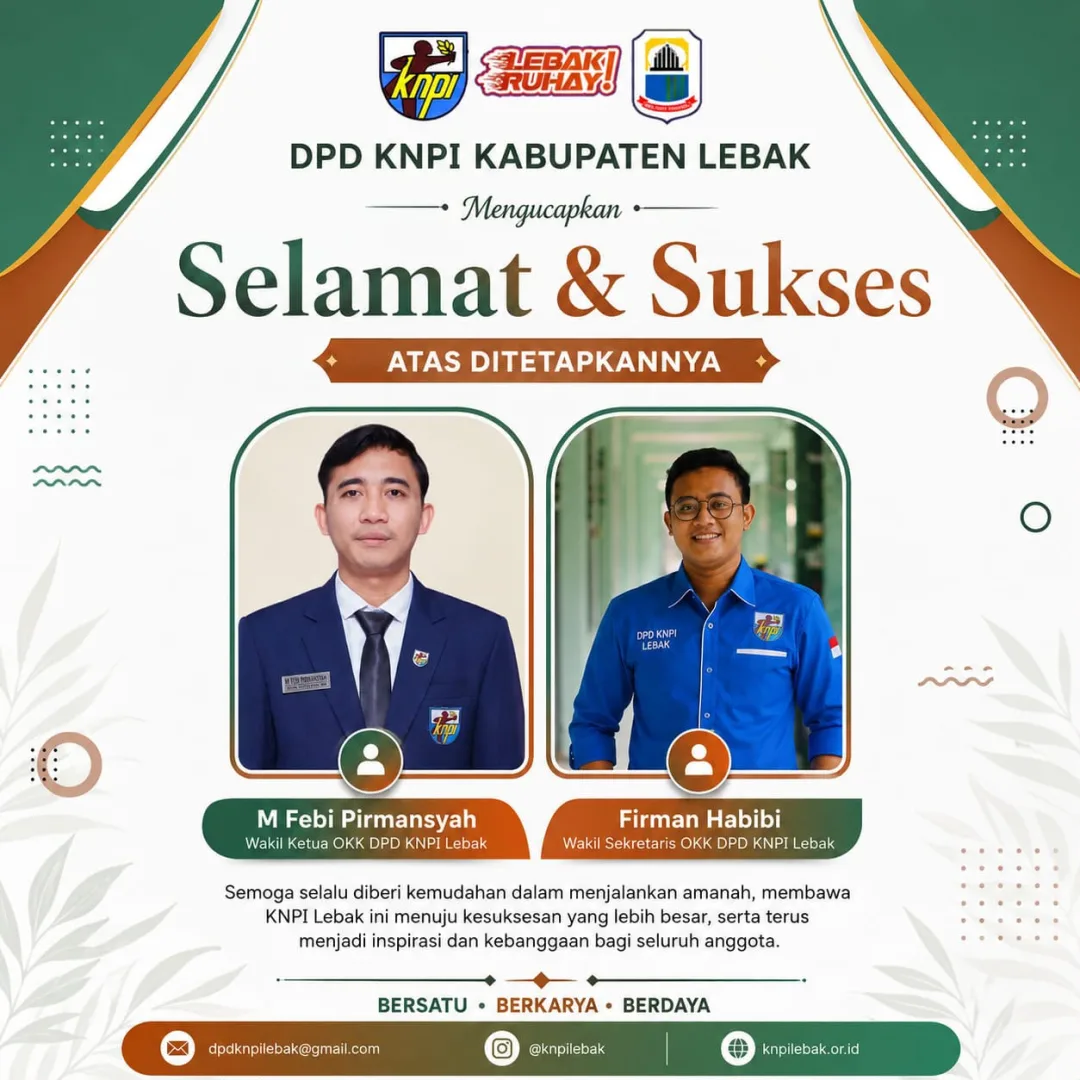DPD KNPI Kabupaten Lebak Tetapkan M. Febi Pirmansyah sebagai Wakil Ketua I Bidang OKK, Firman Habibi sebagai Wakil Sekretaris OKK
